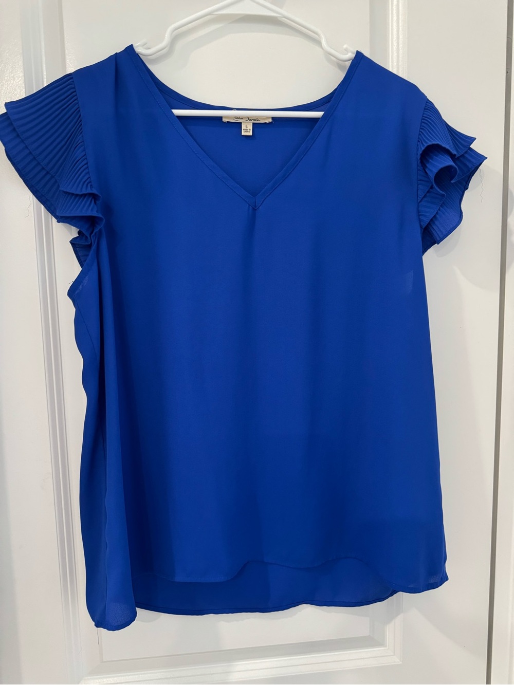 Cobalt V-Neck Flutter Sleeve Blouse - Unknown Brand